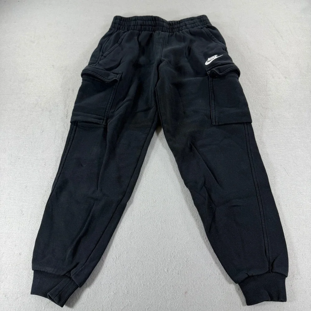 Nike‎ Kids Fleece Cargo Joggers Black Sweatpants Youth Small Boys Girls Unisex